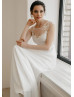 Ivory Lace Chiffon Sheer Back Airy Wedding Dress